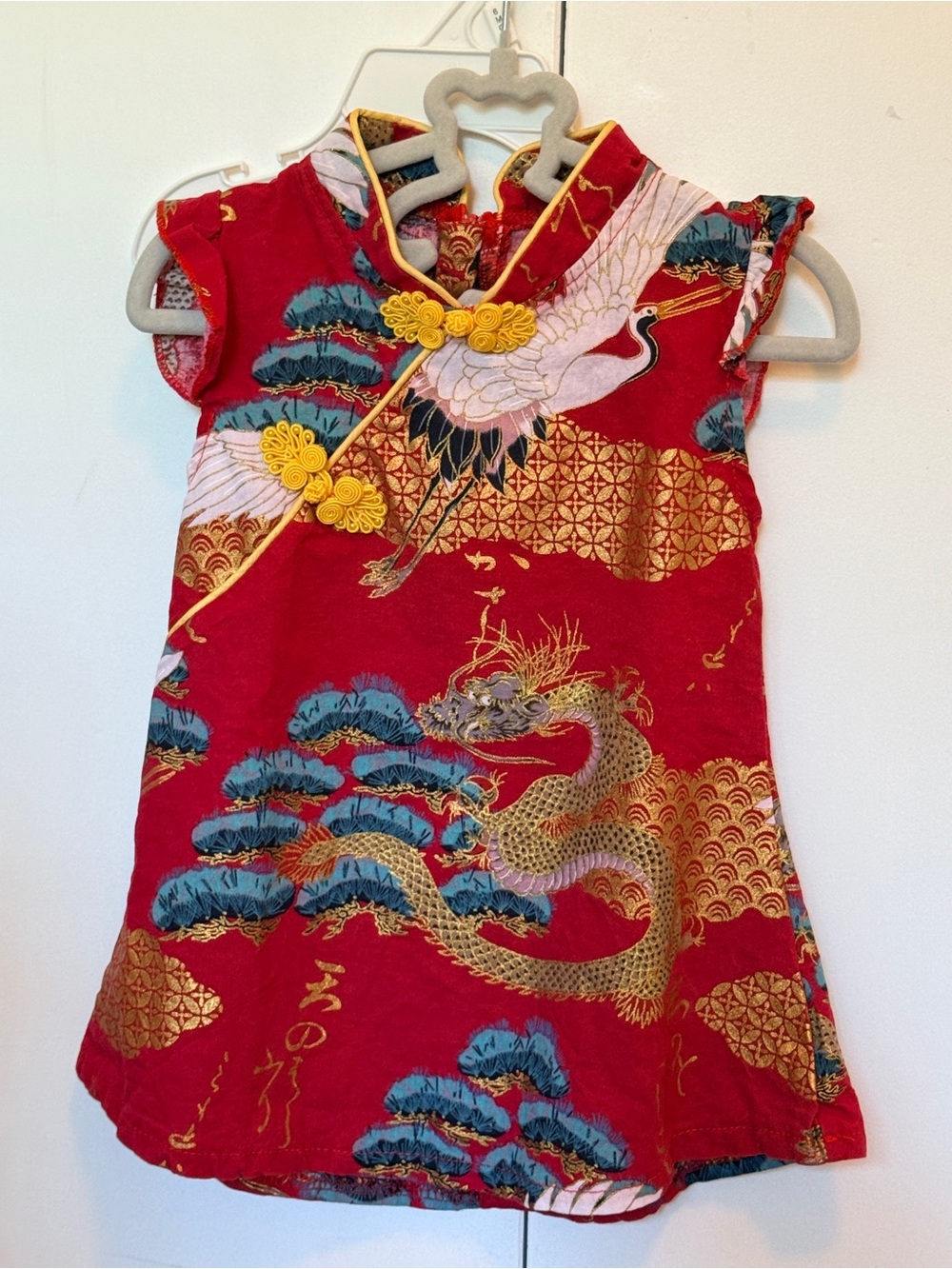Girls Red Asian-Inspired Dragon & Crane Dress cheongsam qipao